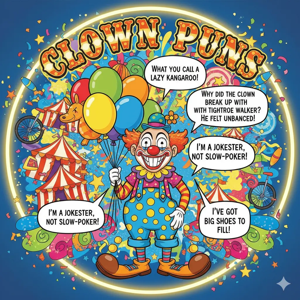 You are currently viewing 329 Funny Clown Puns 2025